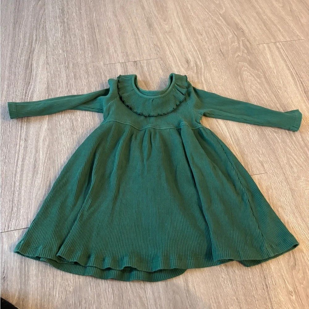 Pink Chicken Teal Kids Dress with Ruffled Neckline